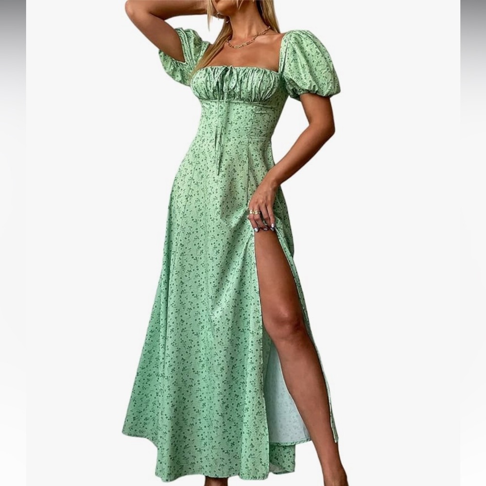 Elegant Green Floral Women's Dress